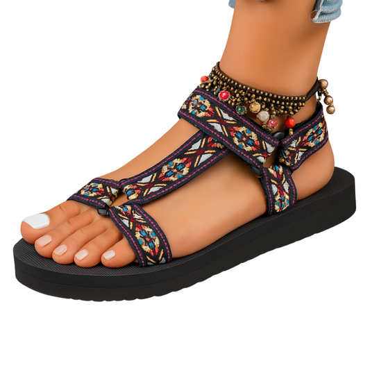 Viviana | Sandalias de Plataforma con Puntera Abierta y Tiras Estampadas