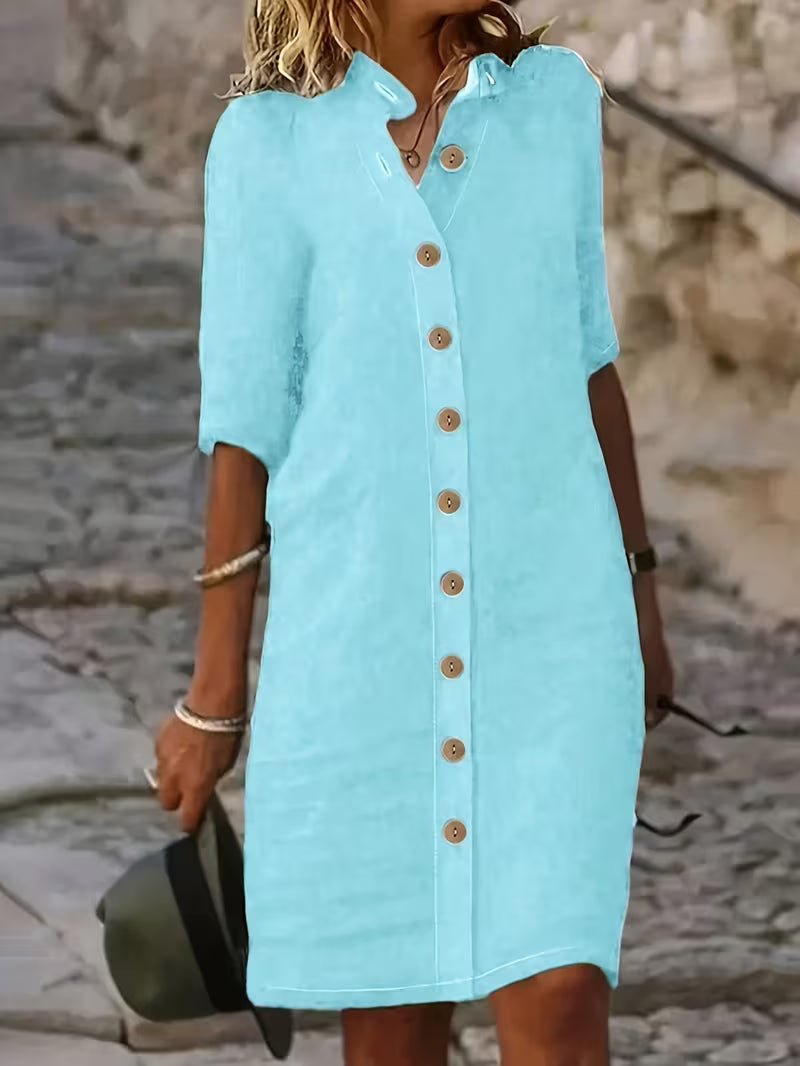 Keiniza | Vestido Camisero de Manga Corta Abotonado