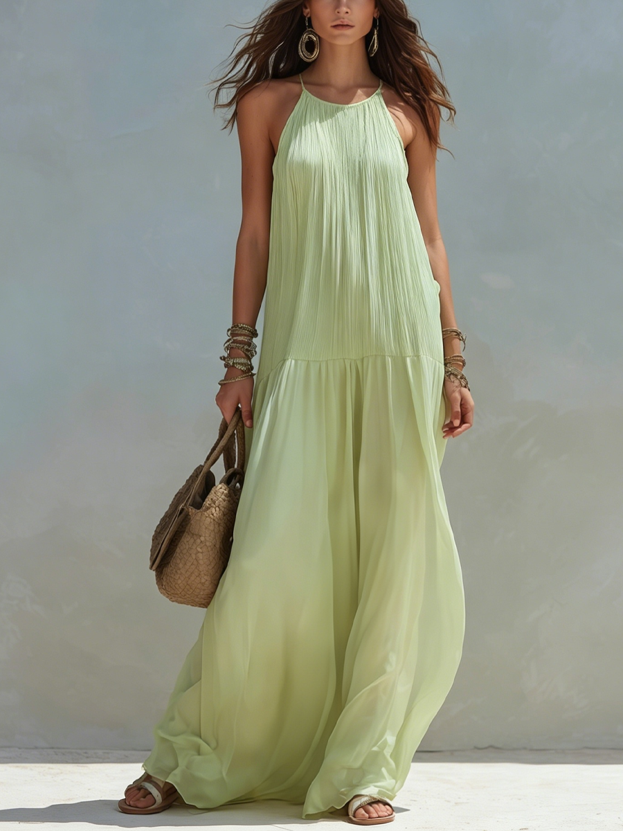 Frazier - Vestido Largo Sin Mangas Con Pliegues y Volantes