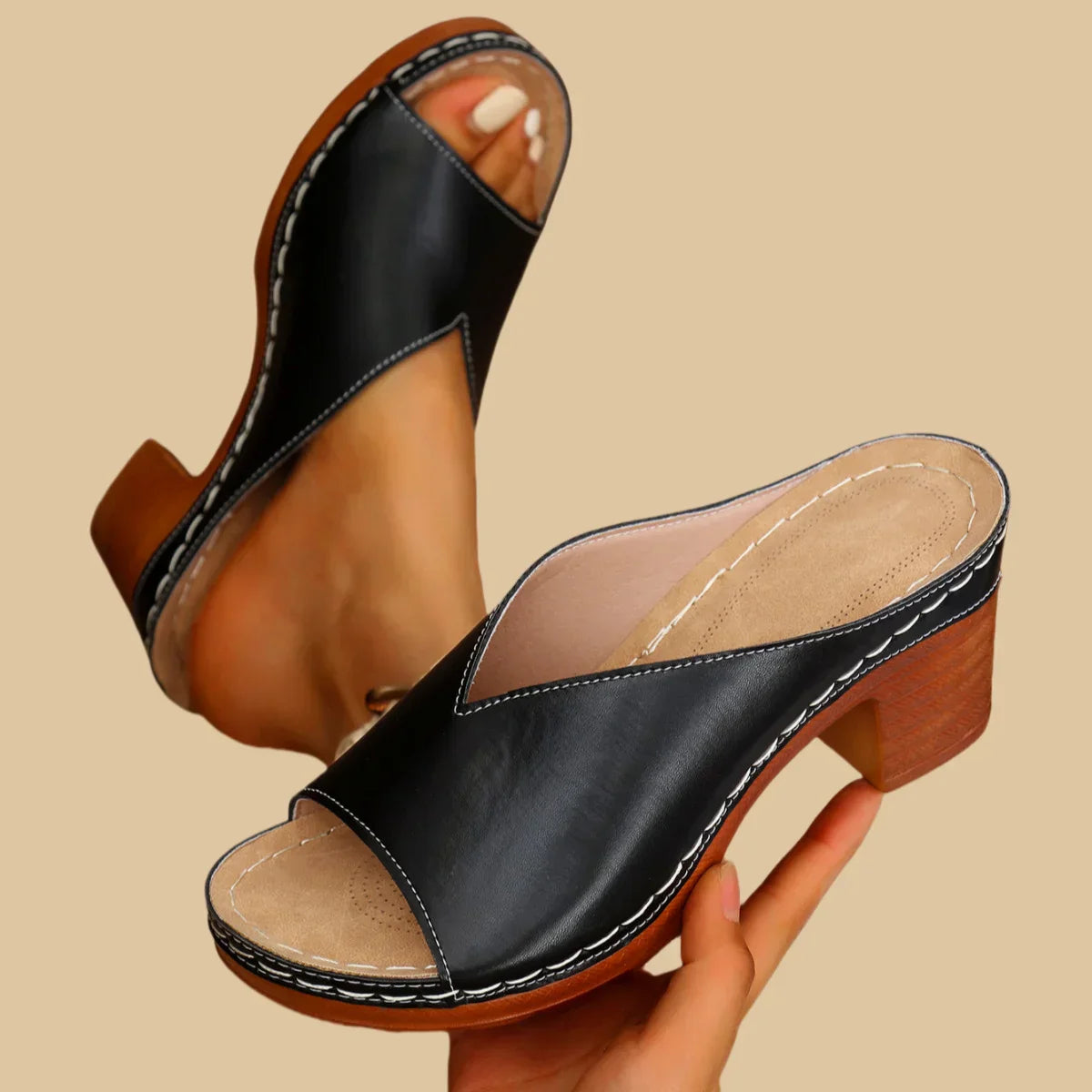 Sorina | Sandalias Tipo Mule Con Punta Abierta Y Tacón Grueso