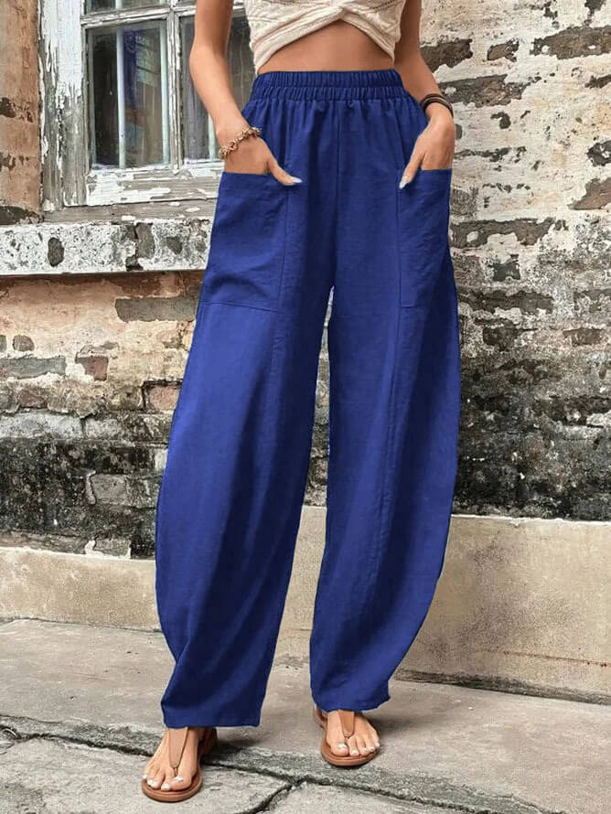 Salomee | Pantalones Informales De Corte Ancho Con Cintura Elástica Y Bolsillos