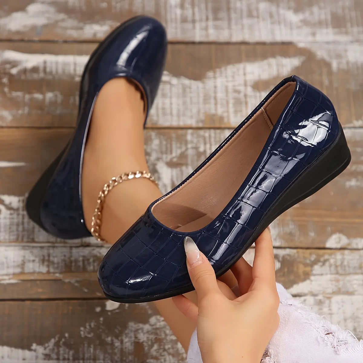 Rebekah - Zapatos Sin Cordones Con Cuña y Estampado de Cocodrilo