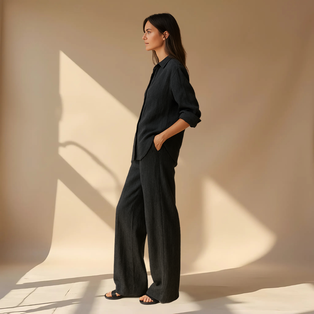 Ashleigh | Conjunto Coordinado De Camisa Y Pantalones De Corte Ancho