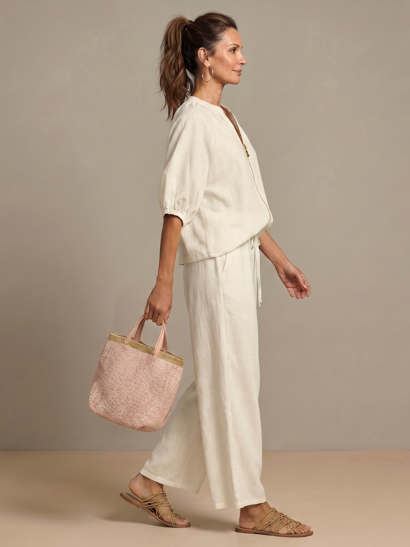 Sharina | Conjunto Blusa Cremallera Pantalón Ancho