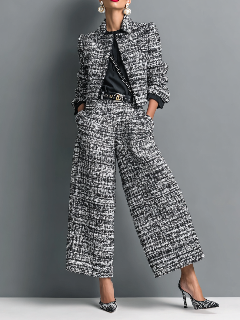 Aderet | Conjunto Tweed Chaqueta Pantalón Ancho