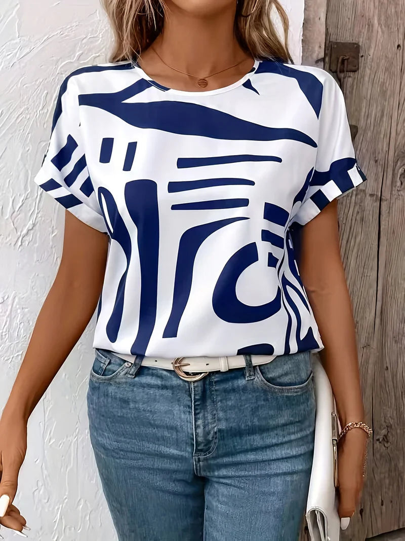 Jacinda | Blusa de Manga Corta con Estampado Abstracto