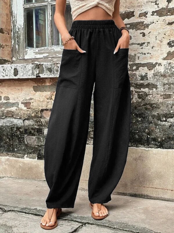 Salomee | Pantalones Informales De Corte Ancho Con Cintura Elástica Y Bolsillos