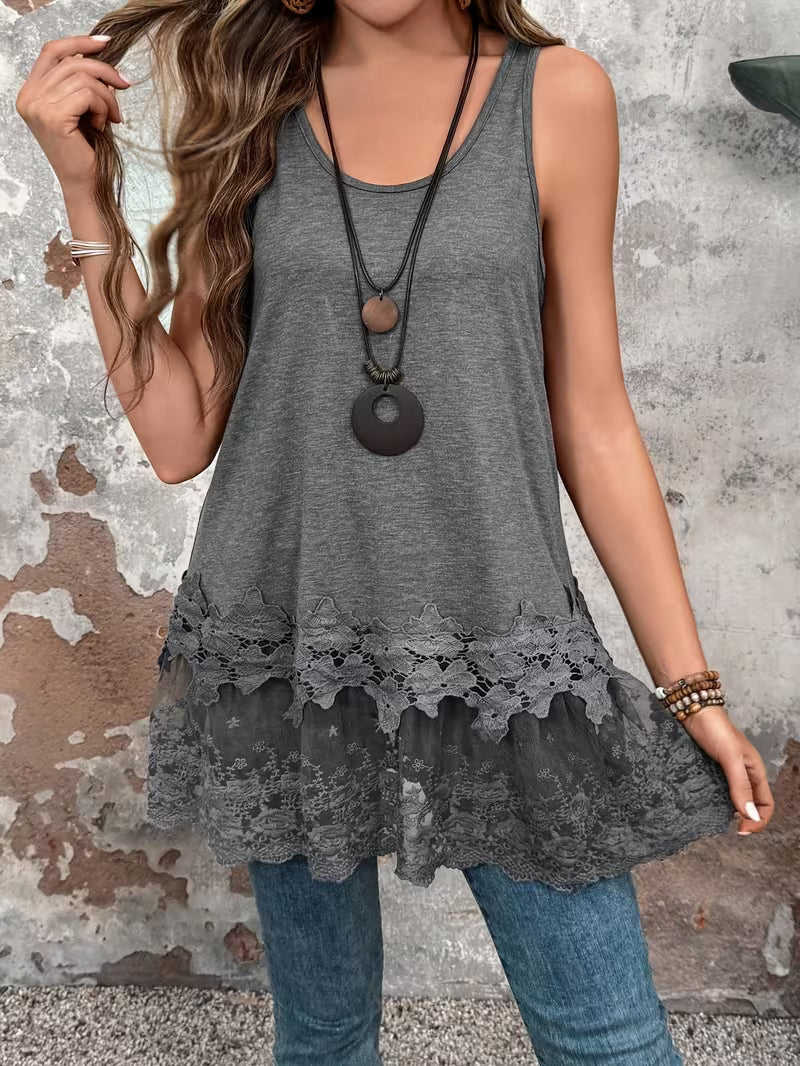 Brannah | Camiseta Túnica Sin Mangas Con Bajo De Encaje