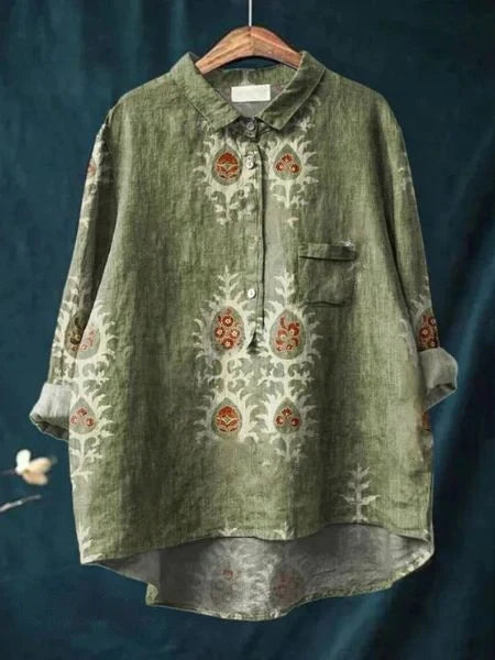 Emery - Blusa Con Estampado Floral Botones Cuello y Bolsillo en el Pecho
