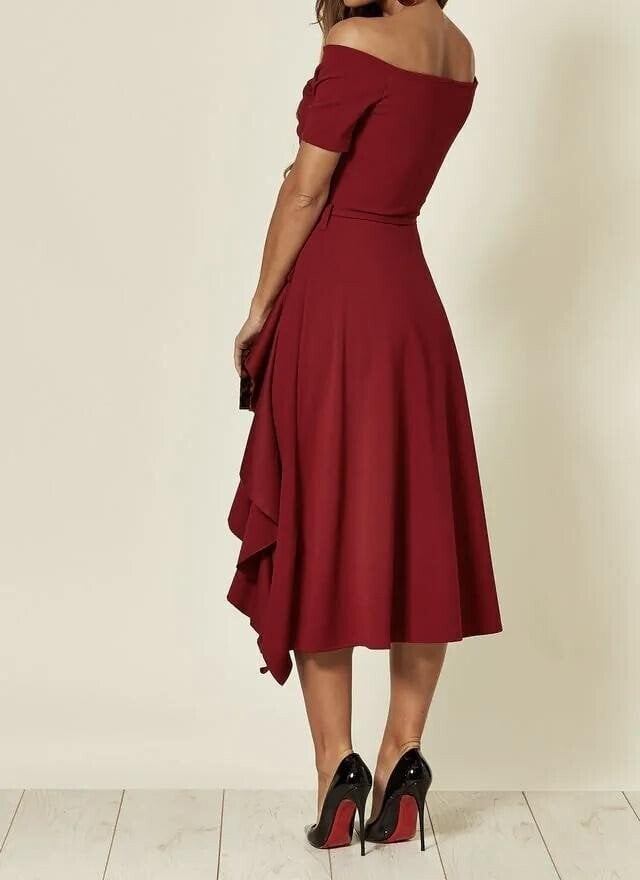 Valerie | Vestido Con Hombros Descubiertos, Volantes Y Bajo Cruzado