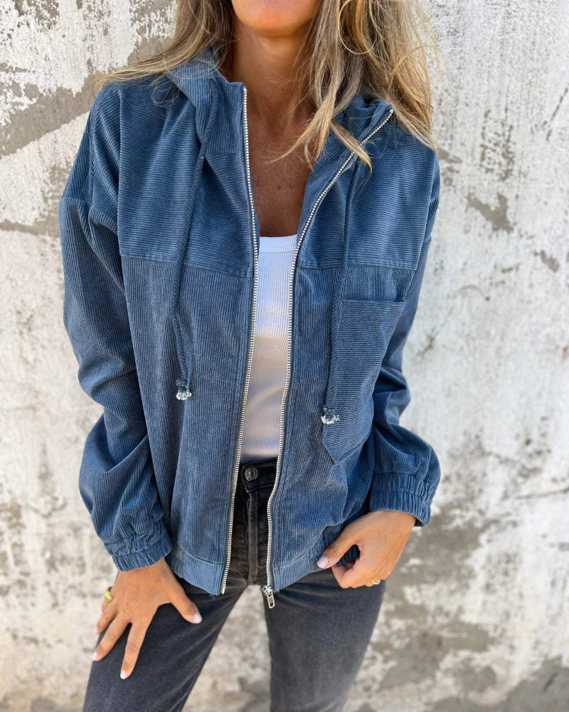 Danna | Chaqueta de Pana Con Capucha y Cremallera Frontal