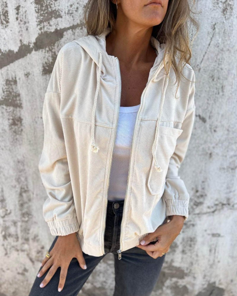 Adiana | Chaqueta Con Capucha Y Cremallera Estilo Pana, Colores