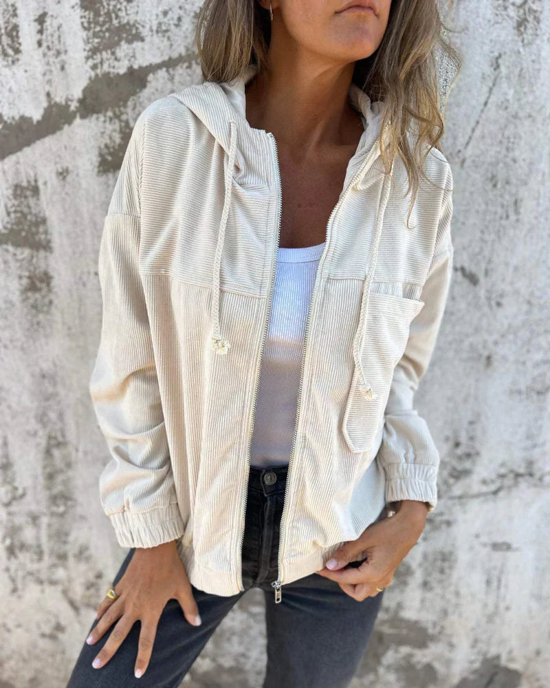 Danna | Chaqueta de Pana Con Capucha y Cremallera Frontal