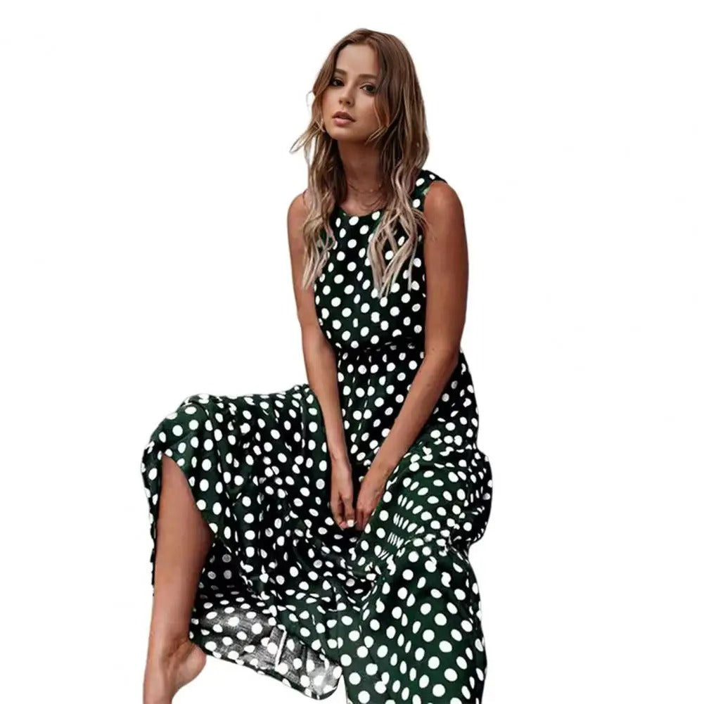 Laressa | Vestido Midi Sin Mangas de Lunares