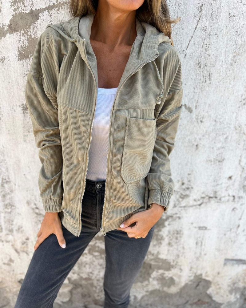 Adiana | Chaqueta Con Capucha Y Cremallera Estilo Pana, Colores