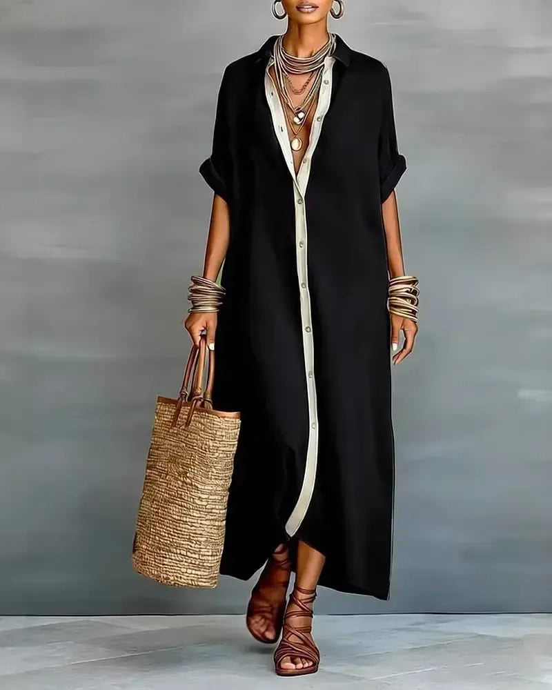 Nerena | Vestido Camisero midi Oversize con Botones en la Parte Delantera