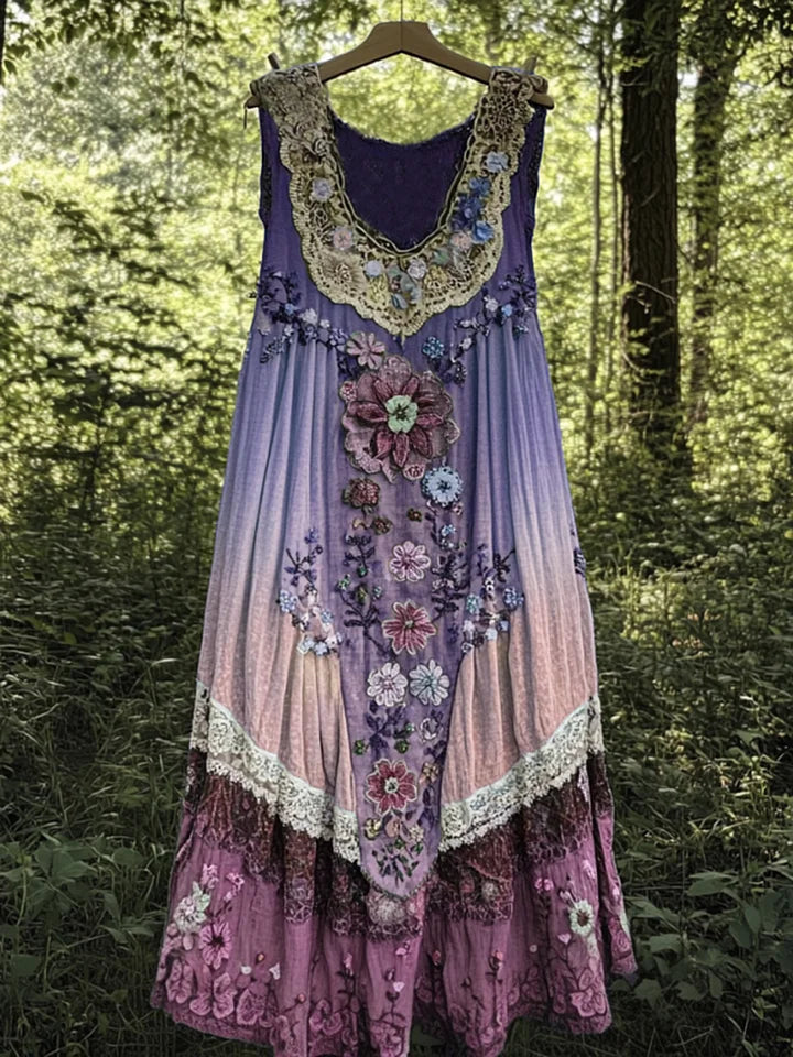 Evabella | Vestido Maxi Patchwork Floral Sin Mangas