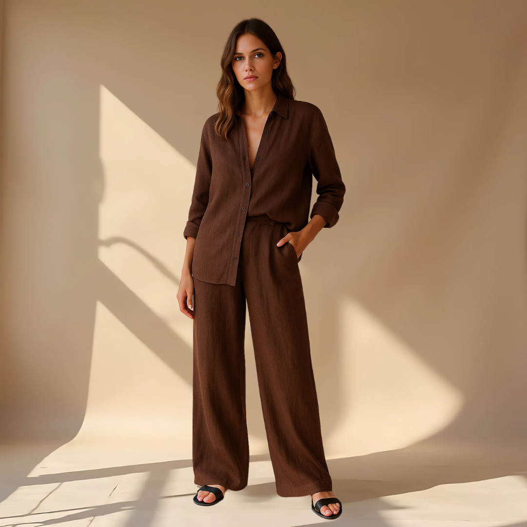 Ashleigh | Conjunto Coordinado De Camisa Y Pantalones De Corte Ancho