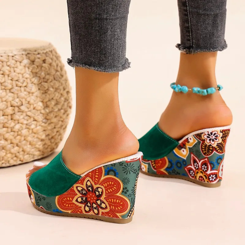 Laerke - Sandalias de Cuña Con Estampado Floral
