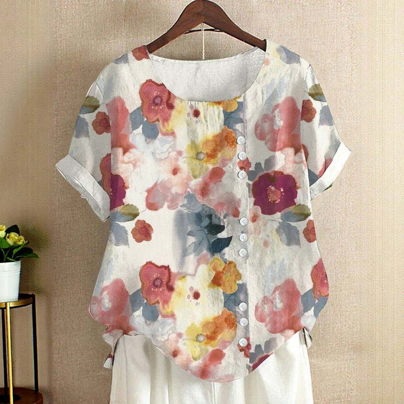 Zendaya | Blusa Floral Manga Corta Con Botones