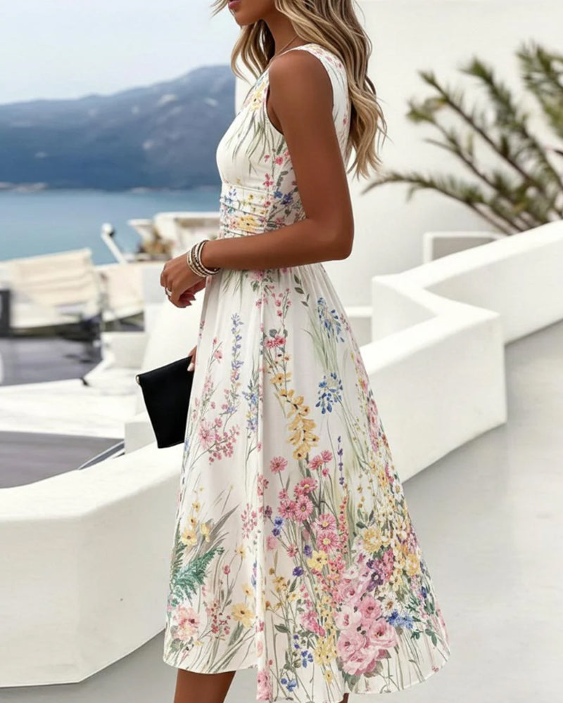 Cristine - Vestido Midi Sin Mangas Con Estampado floral