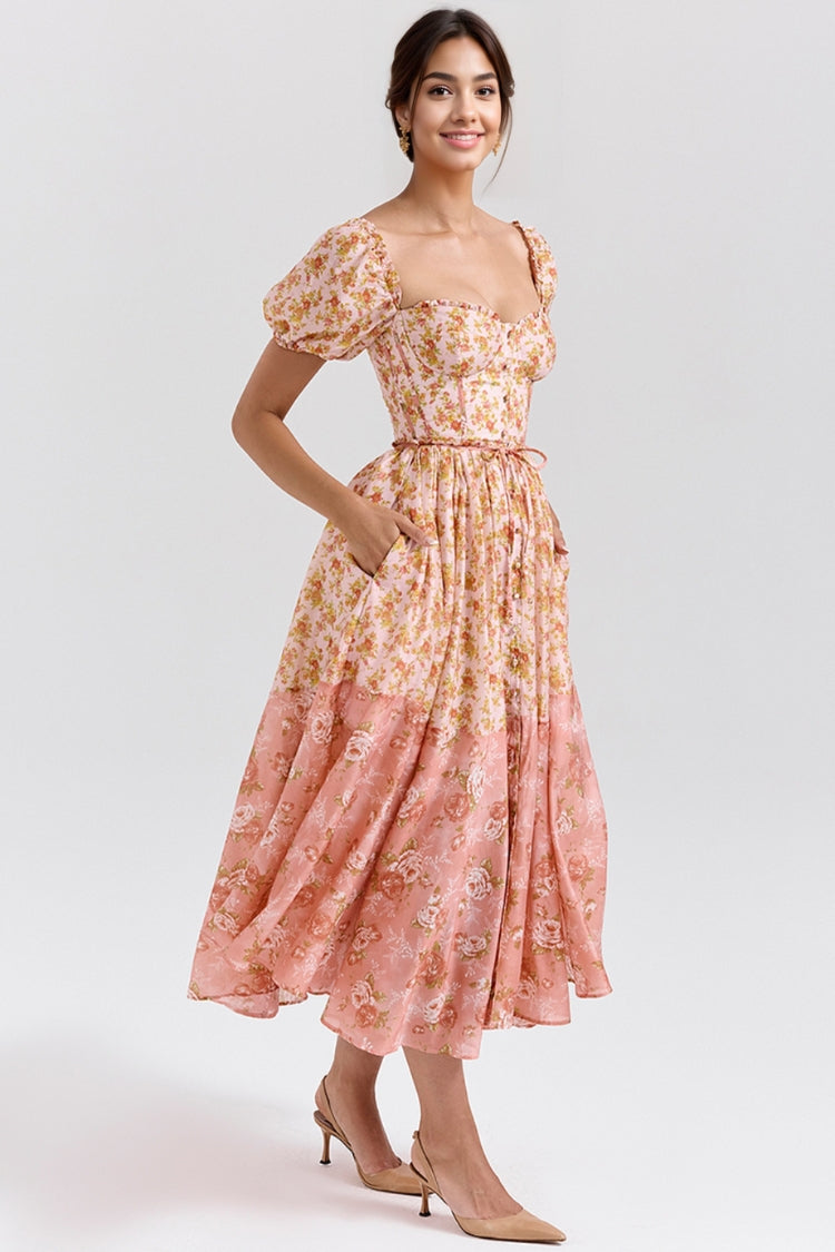 Mellie | Vestido MIDI Floral Con Mangas Abullonadas