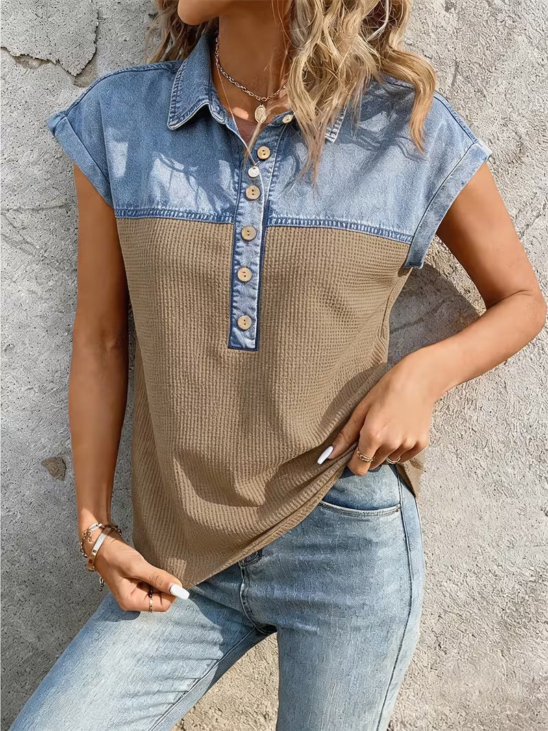 Haily | Blusa Henley Con Cuello y Bloques de Color