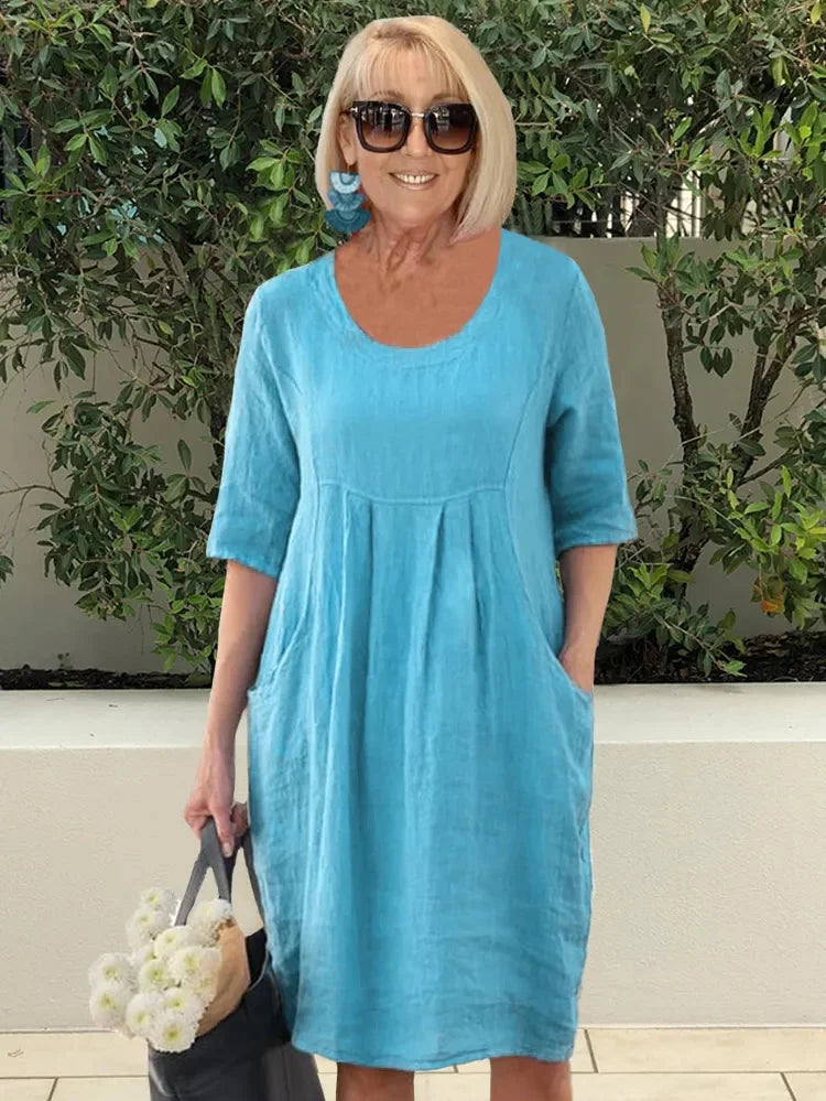 Devyn | Vestido MIDI Liso Con Bolsillos