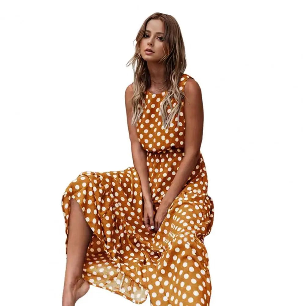 Laressa | Vestido Midi Sin Mangas de Lunares