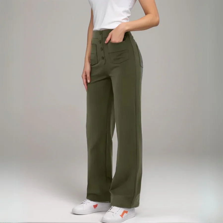 Elkee | Pantalones De Cintura Alta Pierna Ancha