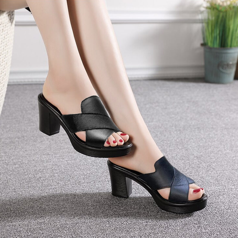 Minki | Sandalias De Tacón Grueso Con Puntera Abierta Para Mujer