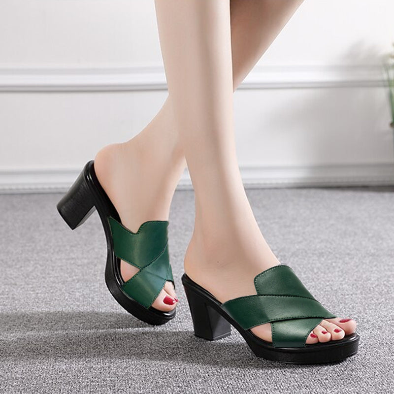 Minki | Sandalias De Tacón Grueso Con Puntera Abierta Para Mujer