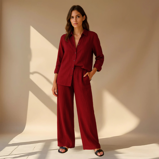 Ashleigh | Conjunto Coordinado De Camisa Y Pantalones De Corte Ancho