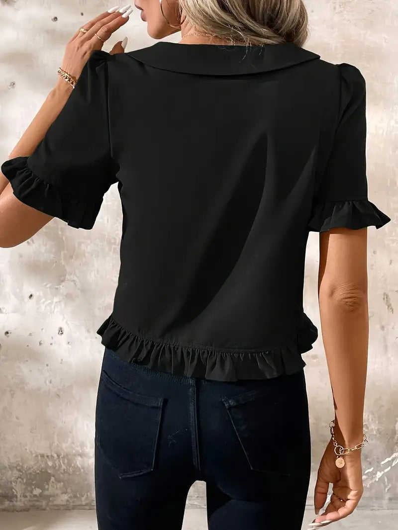 Foteini - Blusa de Manga Corta Con Cuello Peter Pan