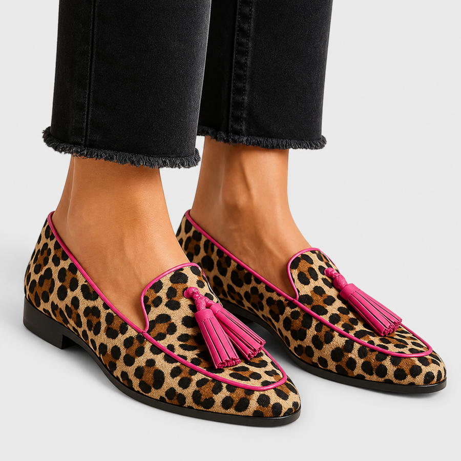 Rosemary | Mocasines con estampado de leopardo y borlas
