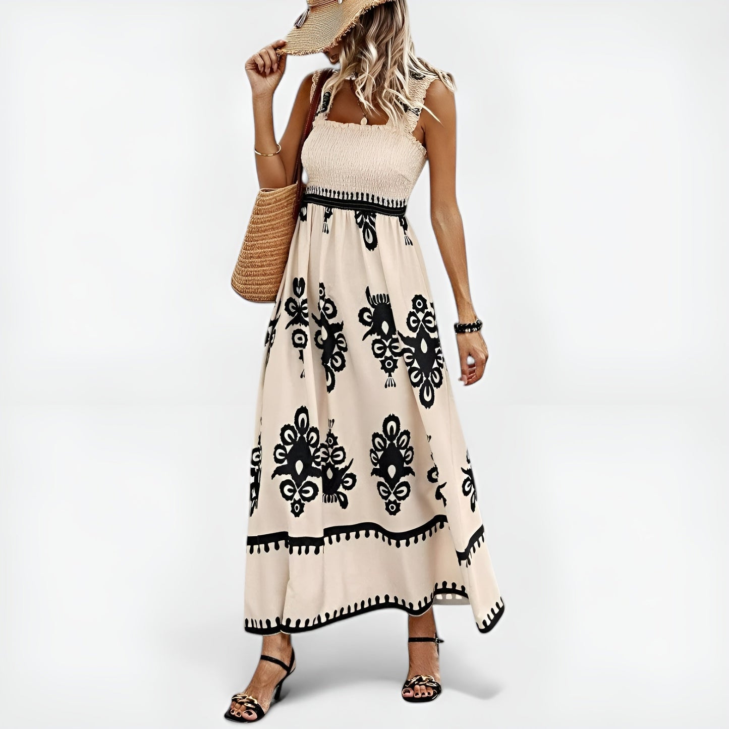 Anabelle | Vestido Largo De Cuello Cuadrado Con Estampado Floral