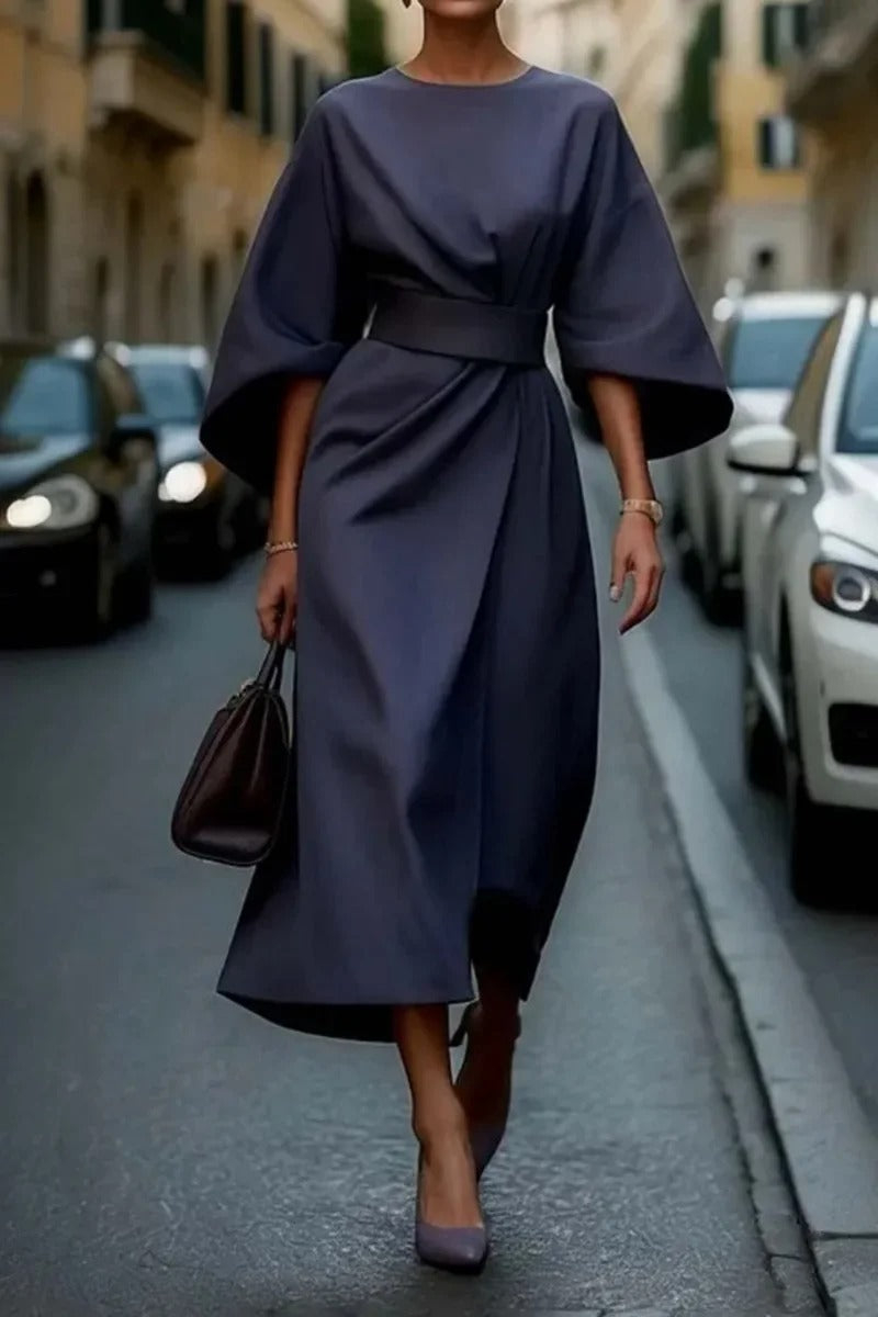 Rita | Vestido midi con Mangas de Murciélago y Cinturón