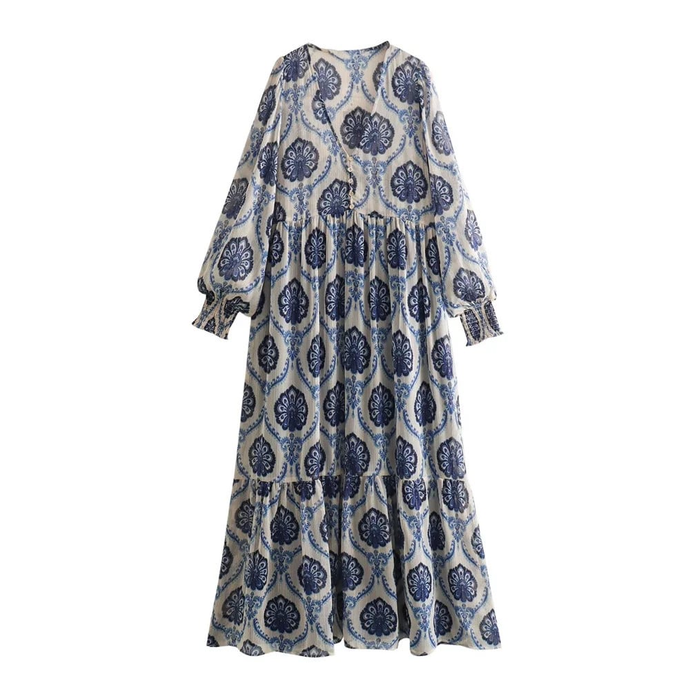Willa | Vestido Midi Estampado de Manga Larga