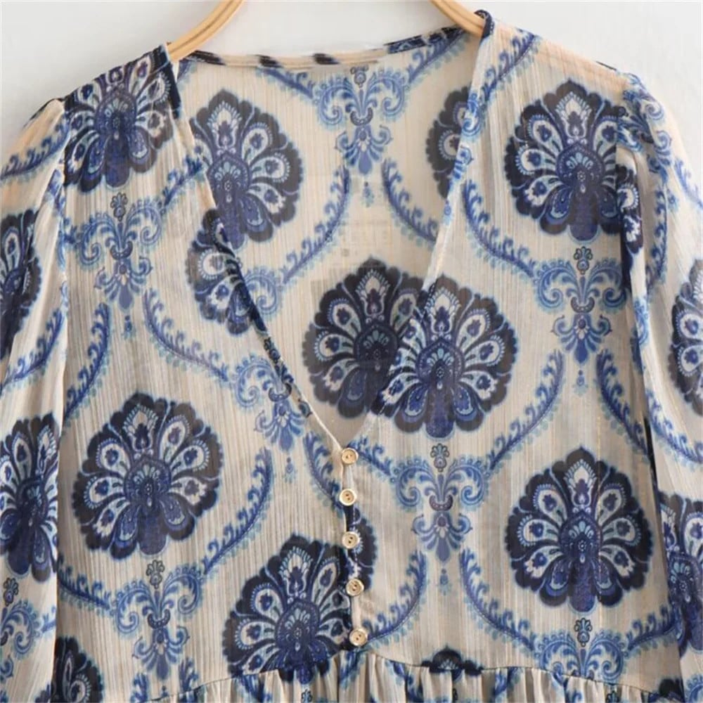 Willa | Vestido Midi Estampado de Manga Larga