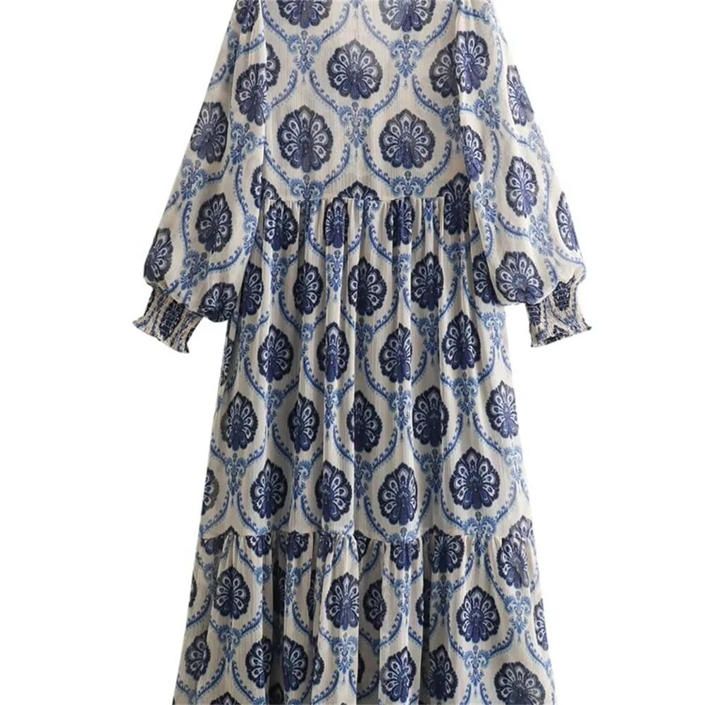 Willa | Vestido Midi Estampado de Manga Larga