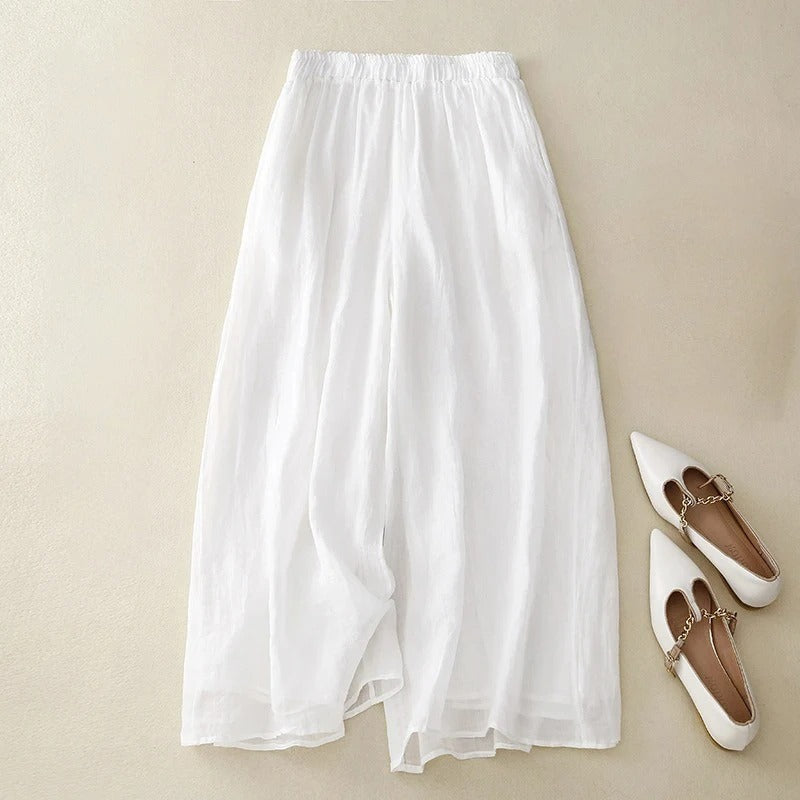 Rosalva | Pantalón Palazzo Lino Mujer Cintura Elástica