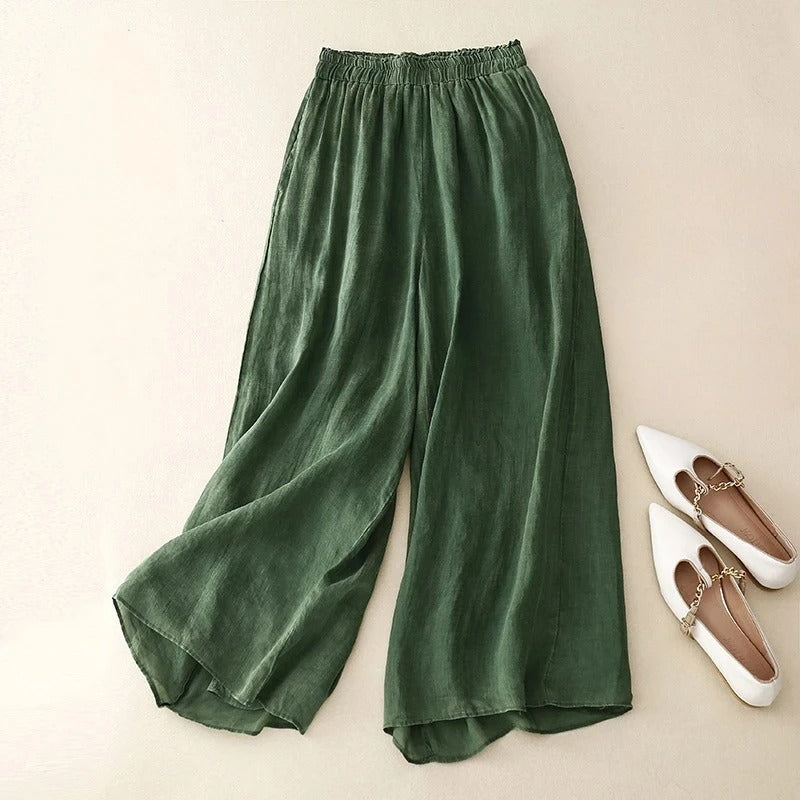 Rosalva | Pantalón Palazzo Lino Mujer Cintura Elástica