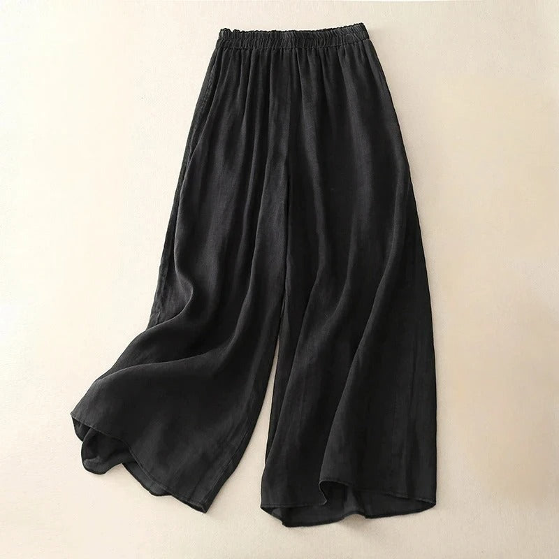 Rosalva | Pantalón Palazzo Lino Mujer Cintura Elástica
