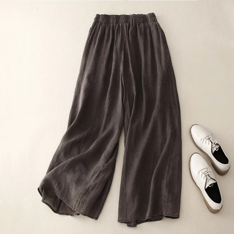 Rosalva | Pantalón Palazzo Lino Mujer Cintura Elástica
