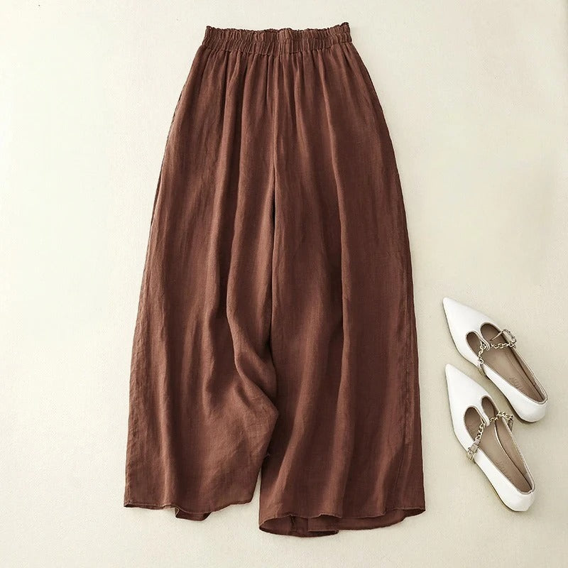 Rosalva | Pantalón Palazzo Lino Mujer Cintura Elástica