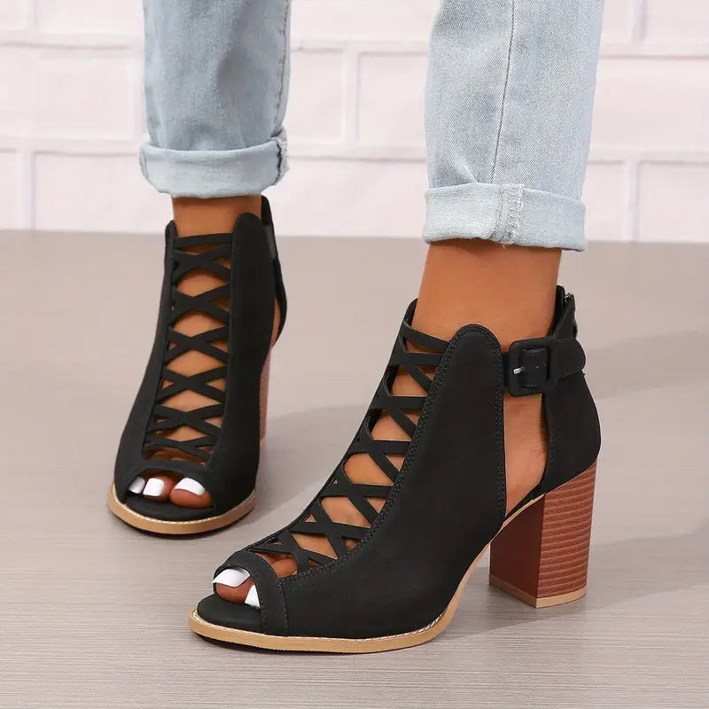 Ruzilya | Sandalias con cordones, punta abierta y tacón grueso