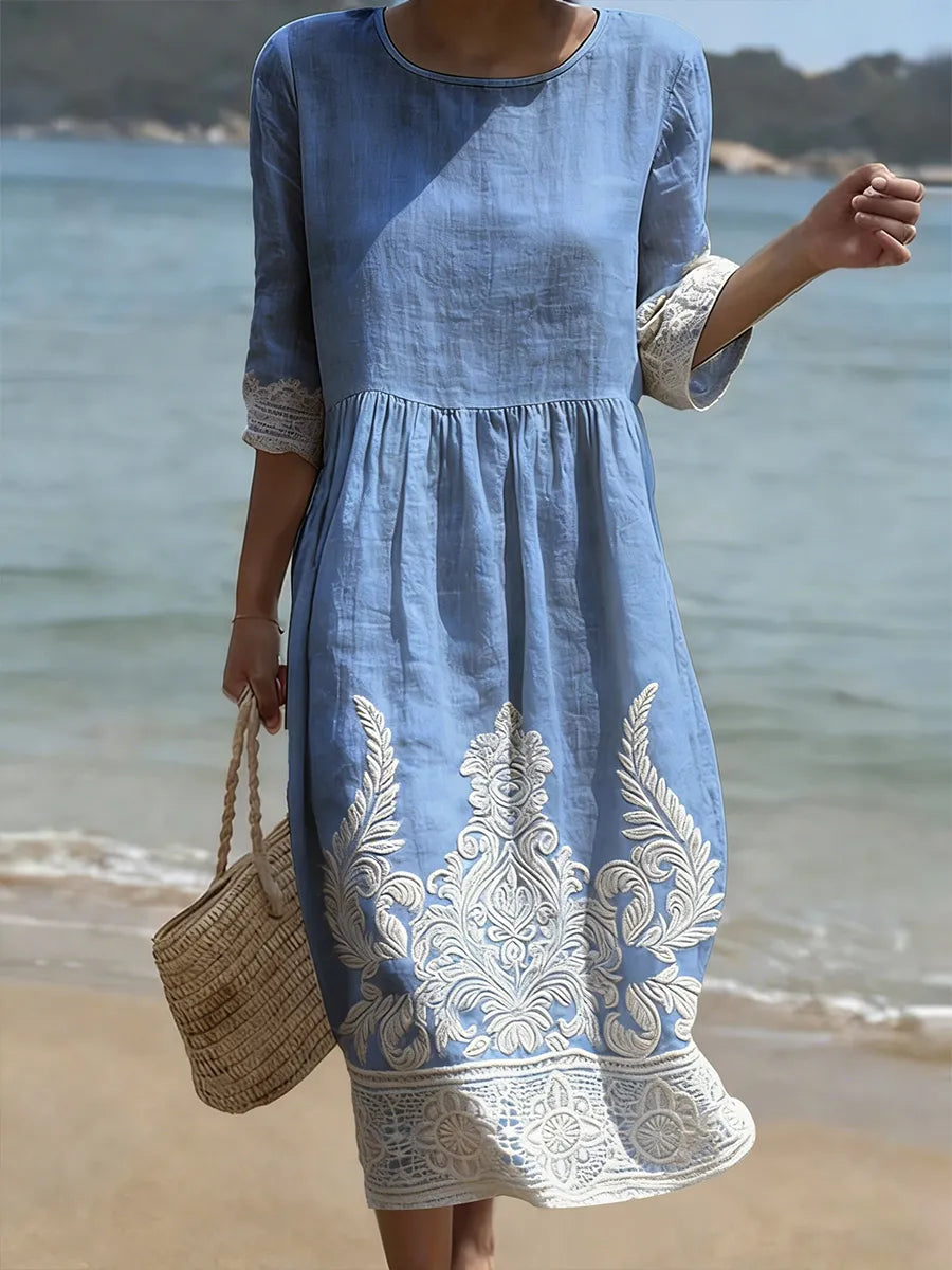 Zarena | Vestido Midi Floral Con Mangas Tres Cuartos