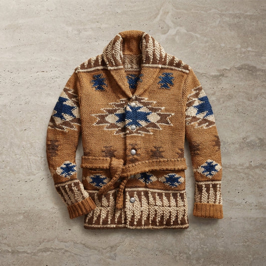 Wolfram | Cardigan con Patrón Geométrico y Cinturón