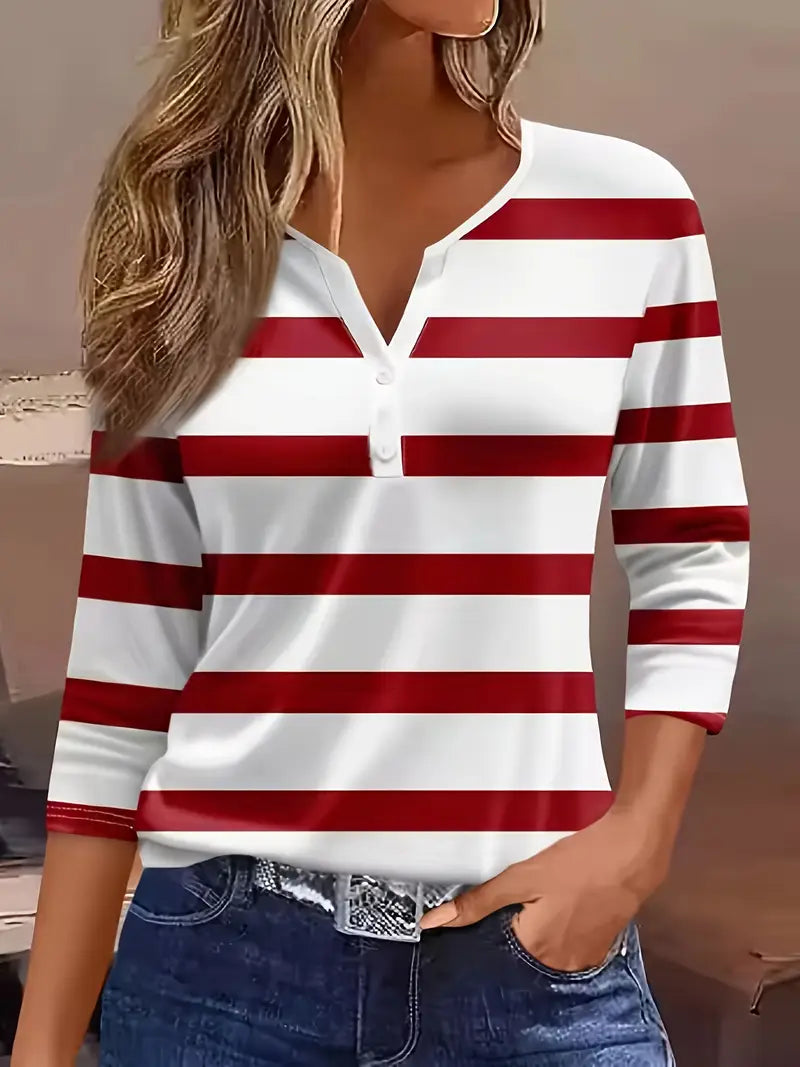 Dakota | Camiseta Henley a Rayas Con Mangas Tres Cuartos