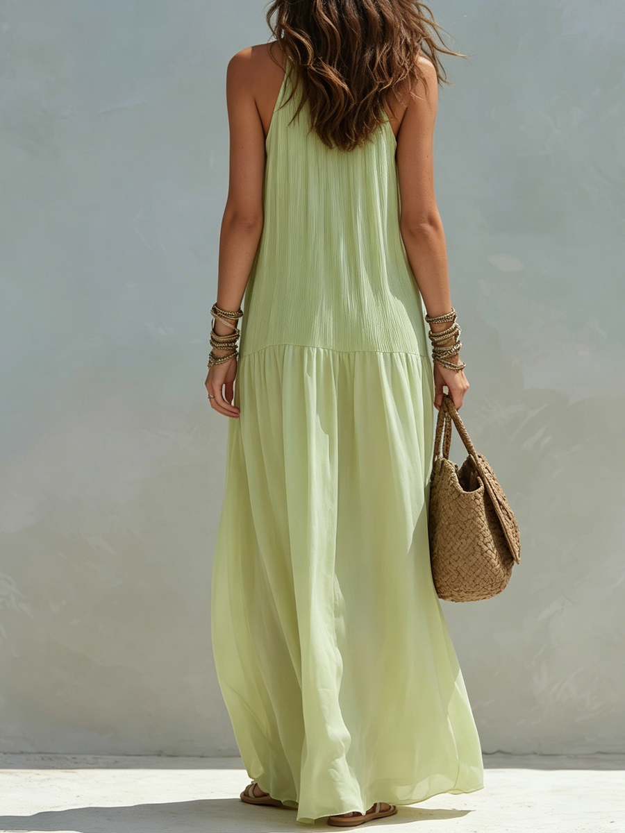 Frazier - Vestido Largo Sin Mangas Con Pliegues y Volantes